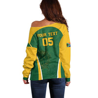 Custom South Africa Cricket Off Shoulder Sweater Go Champions Protea Pattern LT05 - Wonder Print Shop