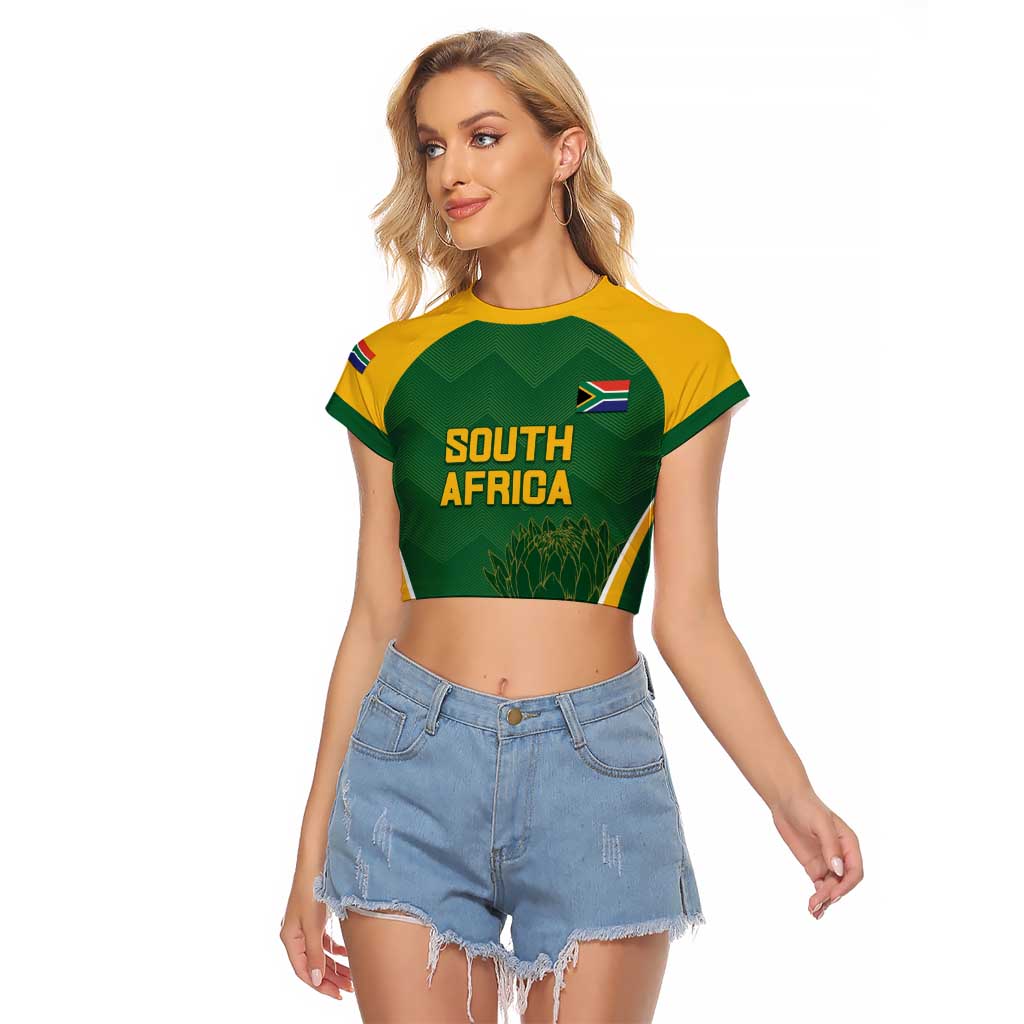 Custom South Africa Cricket Raglan Cropped T Shirt Go Champions Protea Pattern LT05 - Wonder Print Shop