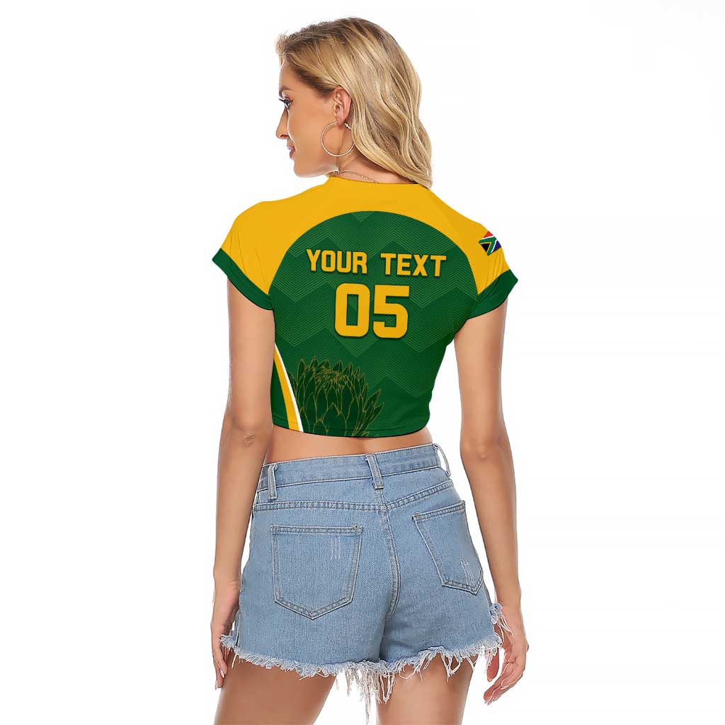 Custom South Africa Cricket Raglan Cropped T Shirt Go Champions Protea Pattern LT05 - Wonder Print Shop