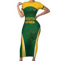 Custom South Africa Cricket Short Sleeve Bodycon Dress Go Champions Protea Pattern LT05 - Wonder Print Shop