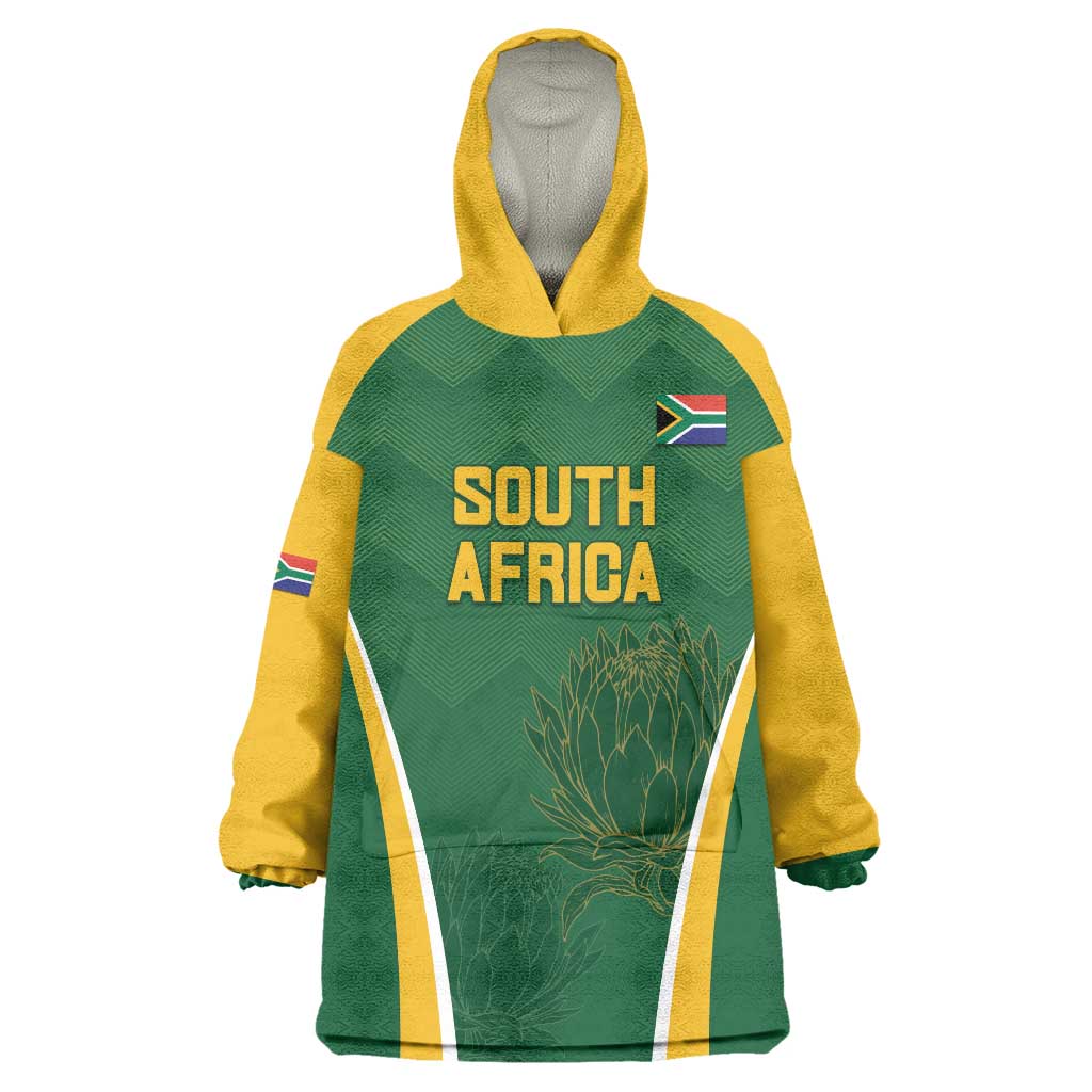 Custom South Africa Cricket Wearable Blanket Hoodie Go Champions Protea Pattern LT05 - Wonder Print Shop