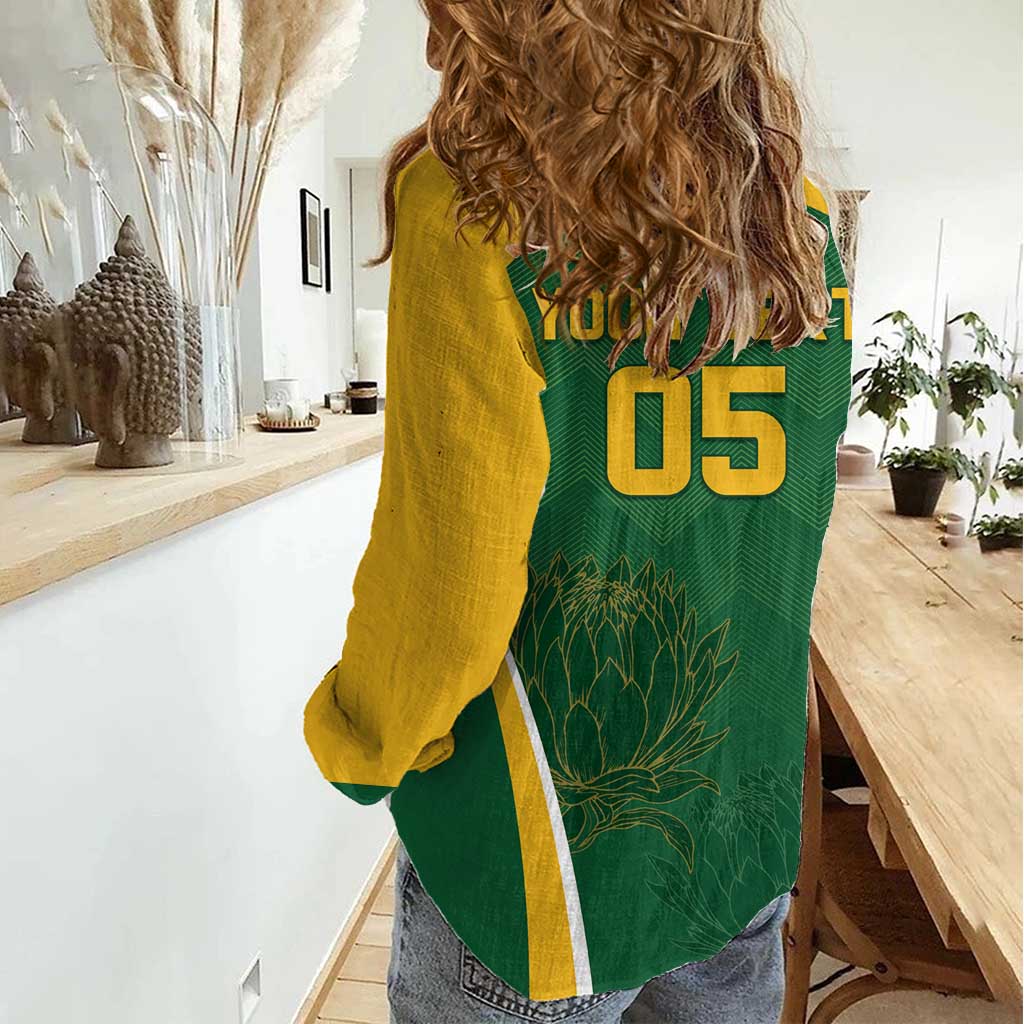 Custom South Africa Cricket Women Casual Shirt Go Champions Protea Pattern LT05 - Wonder Print Shop