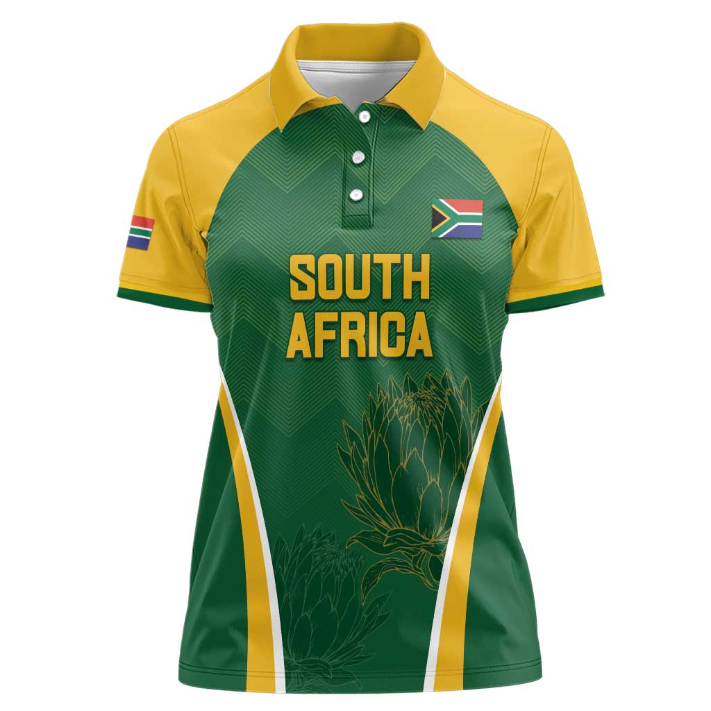 Custom South Africa Cricket Women Polo Shirt Go Champions Protea Pattern LT05 - Wonder Print Shop