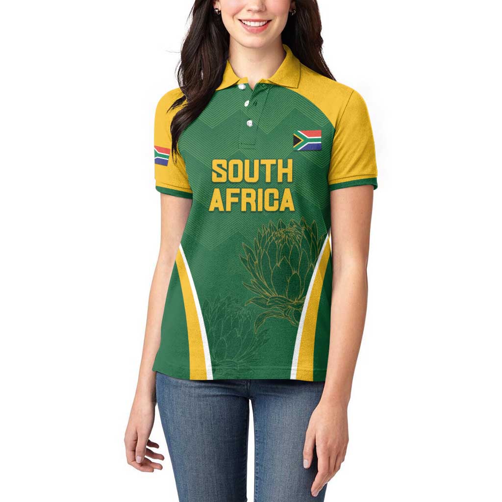 Custom South Africa Cricket Women Polo Shirt Go Champions Protea Pattern LT05 - Wonder Print Shop