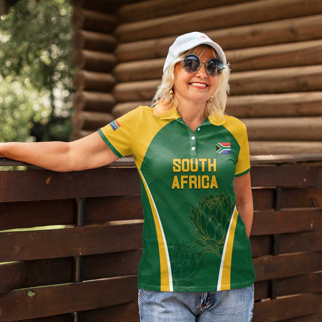 Custom South Africa Cricket Women Polo Shirt Go Champions Protea Pattern LT05 - Wonder Print Shop