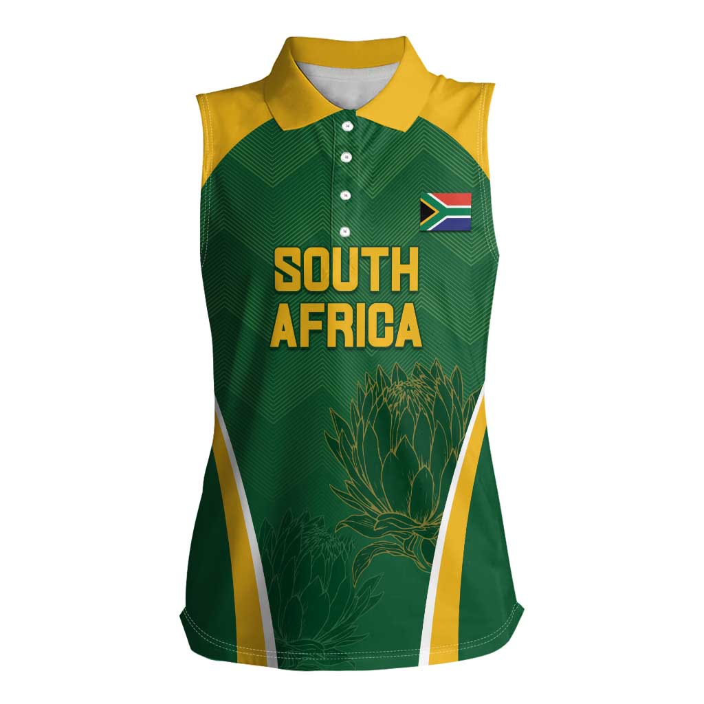 Custom South Africa Cricket Women Sleeveless Polo Shirt Go Champions Protea Pattern LT05 - Wonder Print Shop