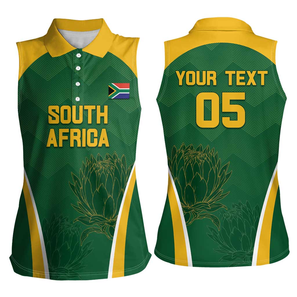 Custom South Africa Cricket Women Sleeveless Polo Shirt Go Champions Protea Pattern LT05 - Wonder Print Shop