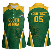 Custom South Africa Cricket Women Sleeveless Polo Shirt Go Champions Protea Pattern LT05 - Wonder Print Shop