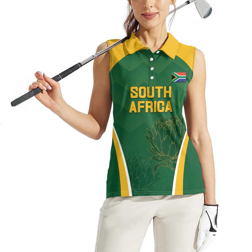 Custom South Africa Cricket Women Sleeveless Polo Shirt Go Champions Protea Pattern LT05 - Wonder Print Shop