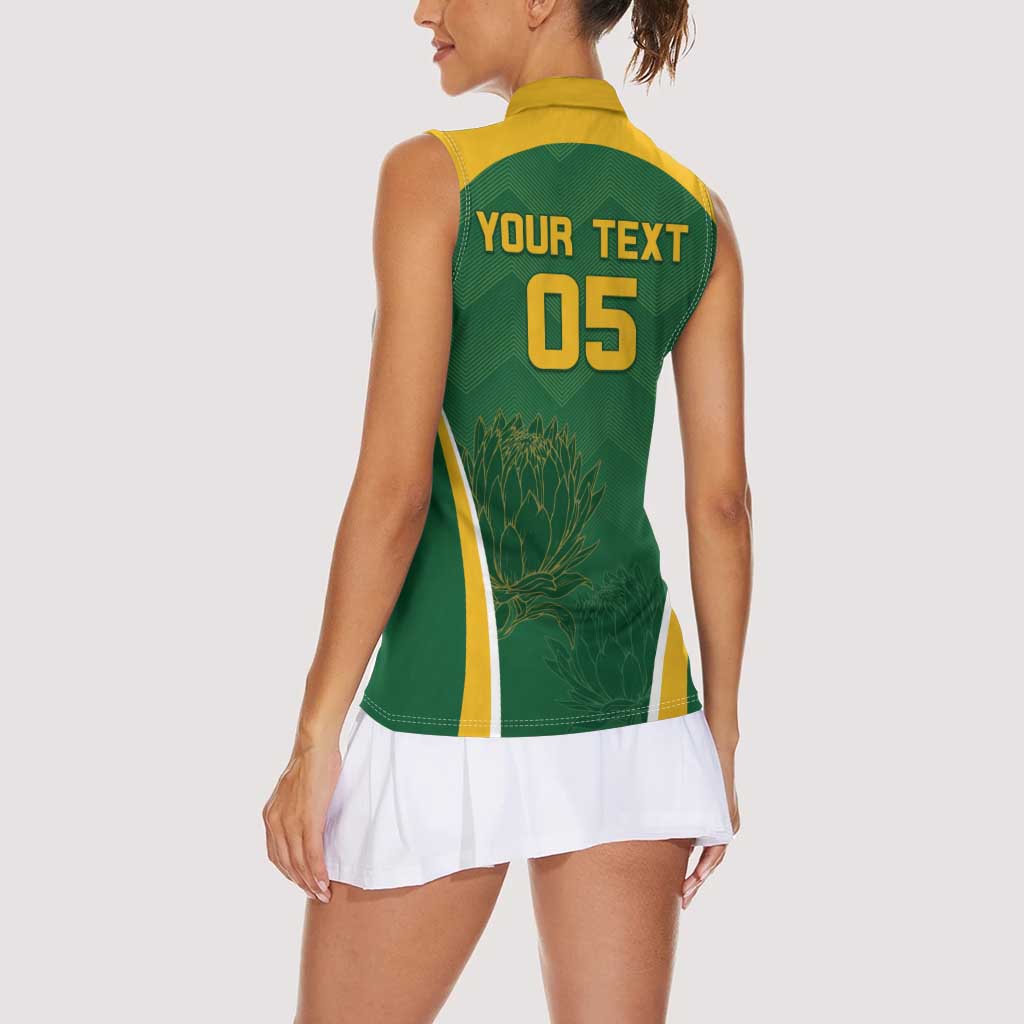 Custom South Africa Cricket Women Sleeveless Polo Shirt Go Champions Protea Pattern LT05 - Wonder Print Shop