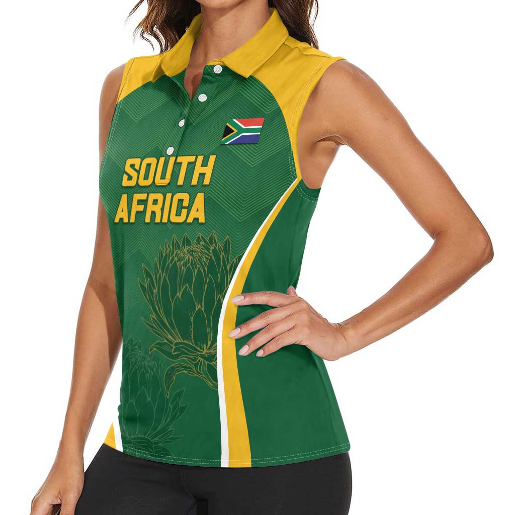 Custom South Africa Cricket Women Sleeveless Polo Shirt Go Champions Protea Pattern LT05 - Wonder Print Shop