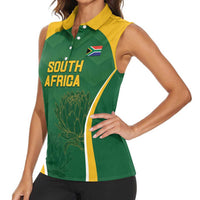 Custom South Africa Cricket Women Sleeveless Polo Shirt Go Champions Protea Pattern LT05 - Wonder Print Shop