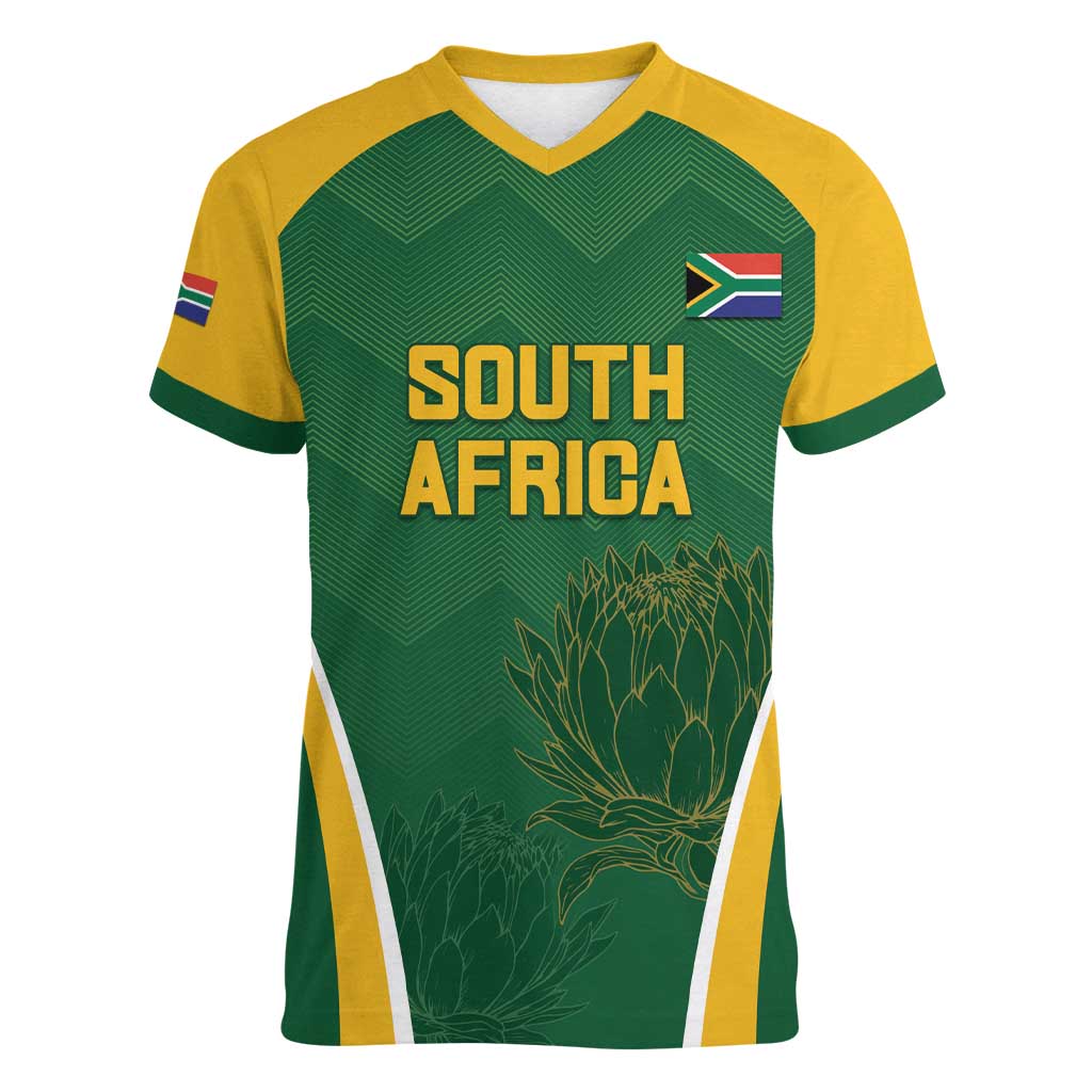 Custom South Africa Cricket Women V-Neck T-Shirt Go Champions Protea Pattern LT05 - Wonder Print Shop