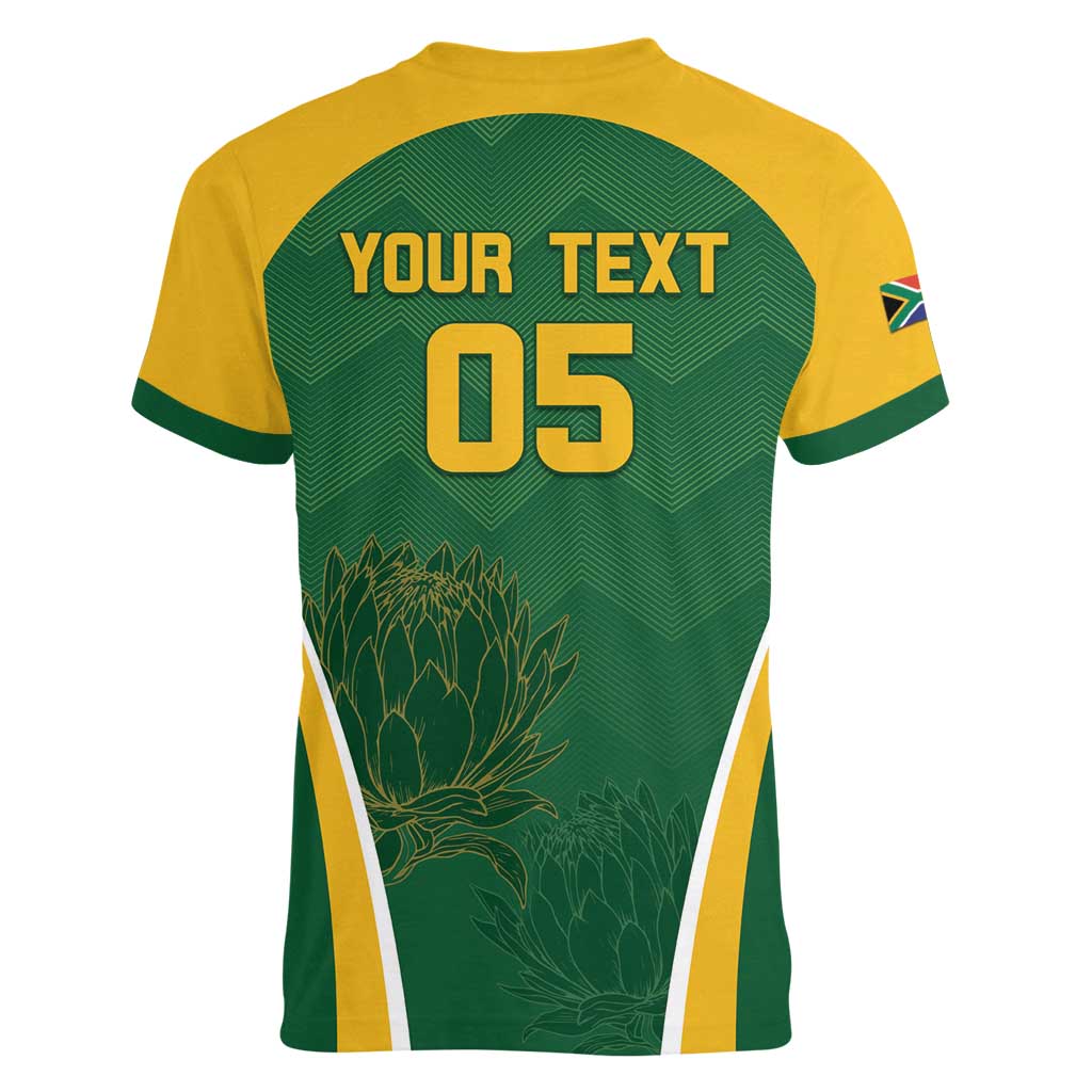 Custom South Africa Cricket Women V-Neck T-Shirt Go Champions Protea Pattern LT05 - Wonder Print Shop