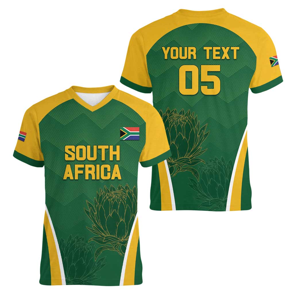 Custom South Africa Cricket Women V-Neck T-Shirt Go Champions Protea Pattern LT05 - Wonder Print Shop