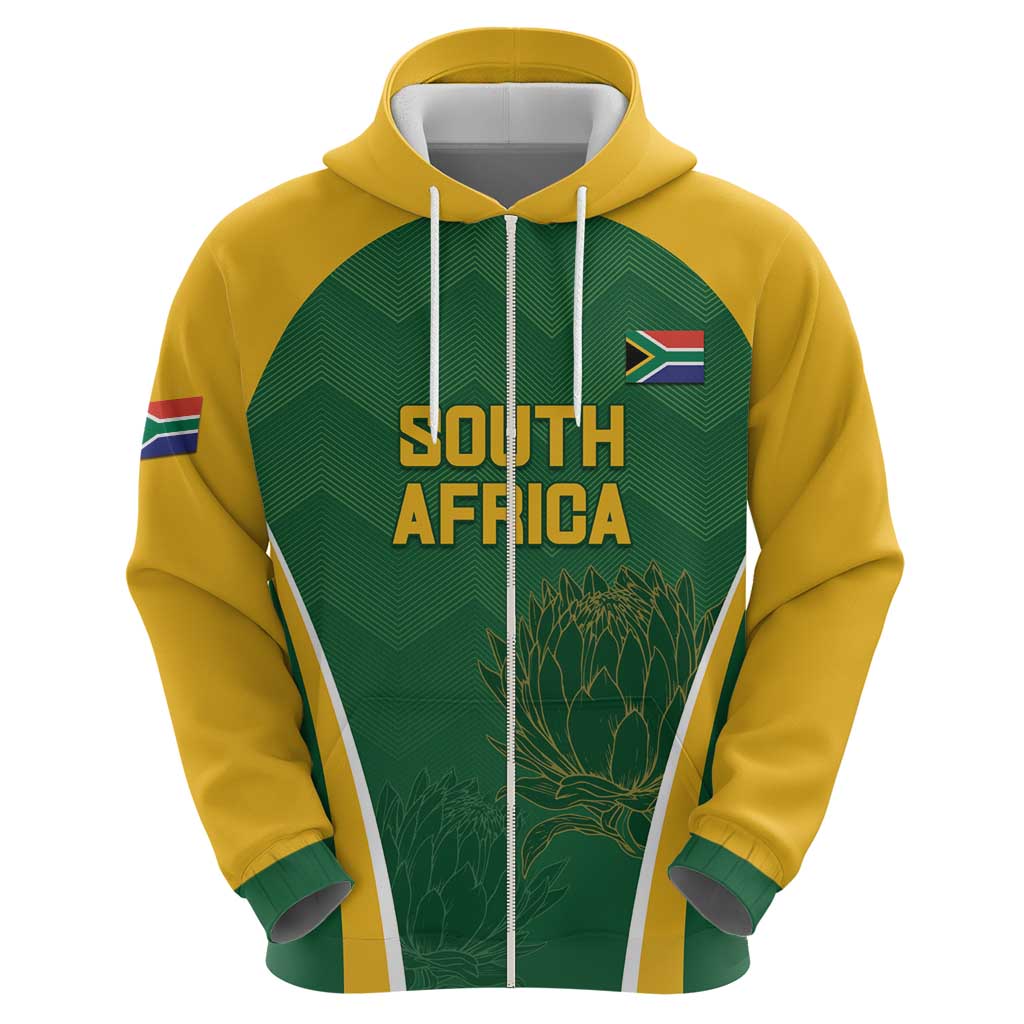 Custom South Africa Cricket Zip Hoodie Go Champions Protea Pattern LT05 - Wonder Print Shop