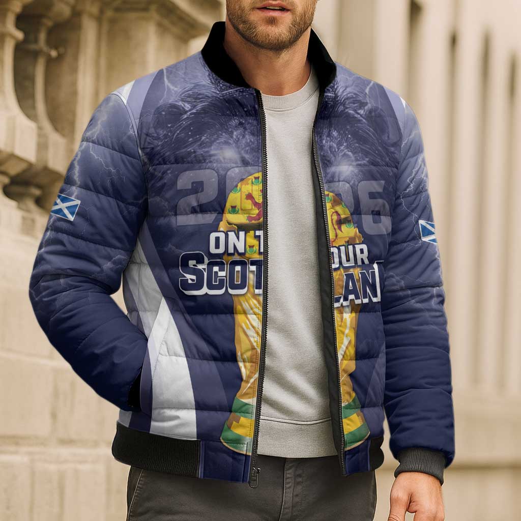 Custom Scotland Football 2026 Bomber Puffer Jacket Scotland On Tour Trophy Style - Wonder Print Shop