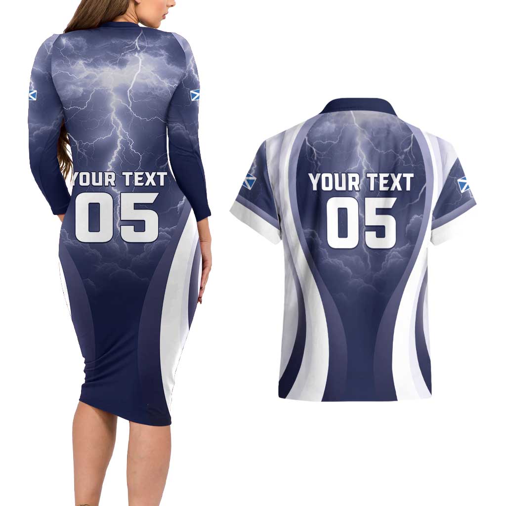 Custom Scotland Football 2026 Couples Matching Long Sleeve Bodycon Dress and Hawaiian Shirt Scotland On Tour Trophy Style - Wonder Print Shop