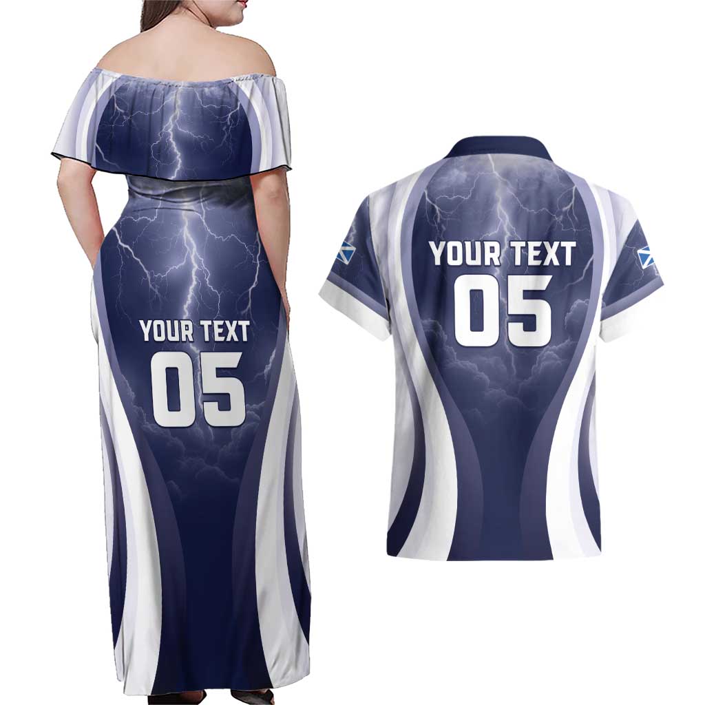Custom Scotland Football 2026 Couples Matching Off Shoulder Maxi Dress and Hawaiian Shirt Scotland On Tour Trophy Style - Wonder Print Shop