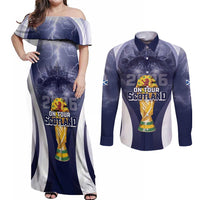 Custom Scotland Football 2026 Couples Matching Off Shoulder Maxi Dress and Long Sleeve Button Shirt Scotland On Tour Trophy Style - Wonder Print Shop
