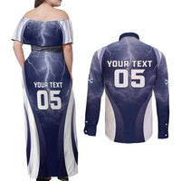 Custom Scotland Football 2026 Couples Matching Off Shoulder Maxi Dress and Long Sleeve Button Shirt Scotland On Tour Trophy Style - Wonder Print Shop