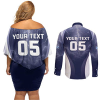 Custom Scotland Football 2026 Couples Matching Off Shoulder Short Dress and Long Sleeve Button Shirt Scotland On Tour Trophy Style - Wonder Print Shop