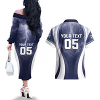 Custom Scotland Football 2026 Couples Matching Off The Shoulder Long Sleeve Dress and Hawaiian Shirt Scotland On Tour Trophy Style - Wonder Print Shop