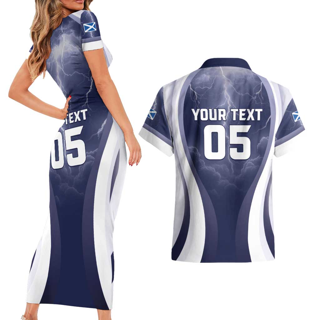 Custom Scotland Football 2026 Couples Matching Short Sleeve Bodycon Dress and Hawaiian Shirt Scotland On Tour Trophy Style - Wonder Print Shop