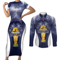 Custom Scotland Football 2026 Couples Matching Short Sleeve Bodycon Dress and Long Sleeve Button Shirt Scotland On Tour Trophy Style - Wonder Print Shop
