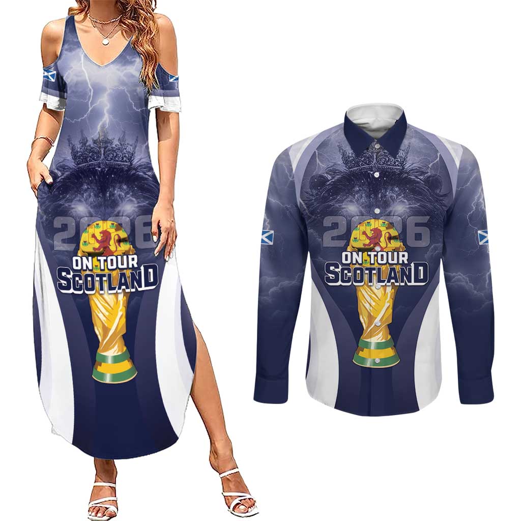 Custom Scotland Football 2026 Couples Matching Summer Maxi Dress and Long Sleeve Button Shirt Scotland On Tour Trophy Style - Wonder Print Shop