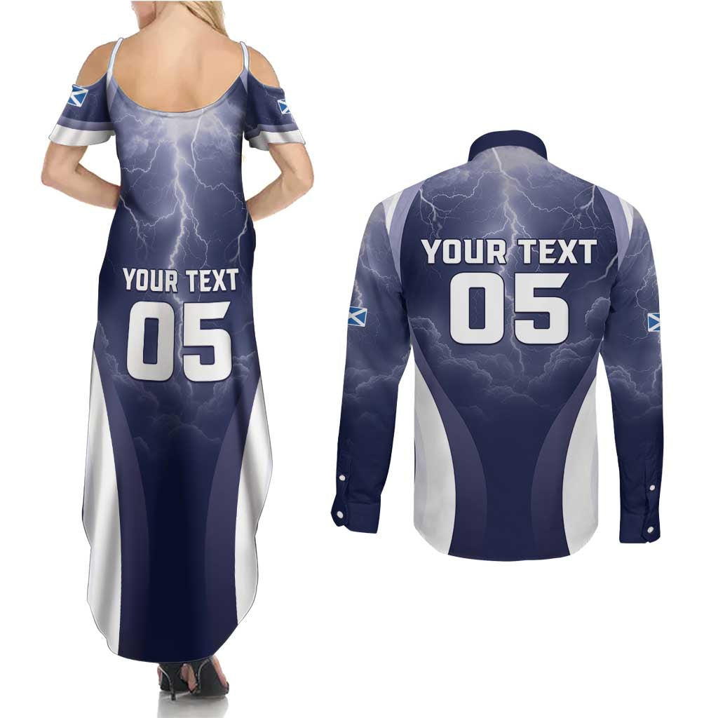 Custom Scotland Football 2026 Couples Matching Summer Maxi Dress and Long Sleeve Button Shirt Scotland On Tour Trophy Style - Wonder Print Shop