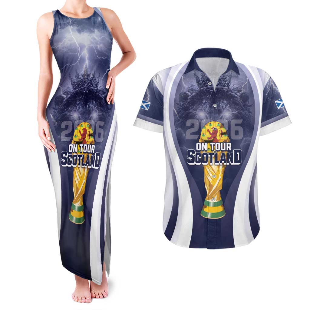 Custom Scotland Football 2026 Couples Matching Tank Maxi Dress and Hawaiian Shirt Scotland On Tour Trophy Style - Wonder Print Shop