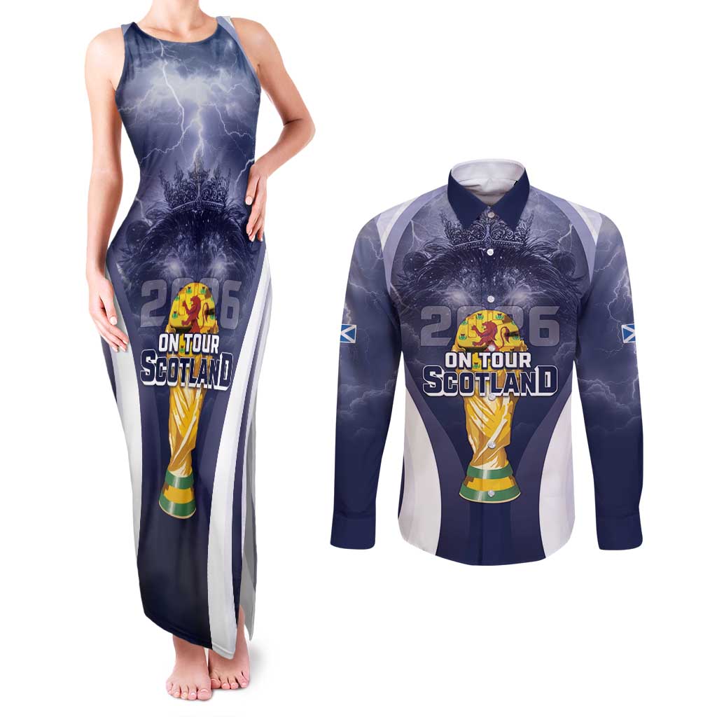 Custom Scotland Football 2026 Couples Matching Tank Maxi Dress and Long Sleeve Button Shirt Scotland On Tour Trophy Style - Wonder Print Shop