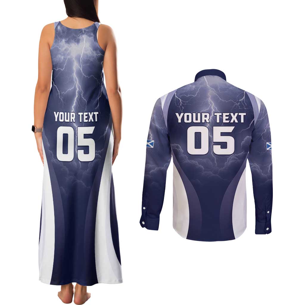 Custom Scotland Football 2026 Couples Matching Tank Maxi Dress and Long Sleeve Button Shirt Scotland On Tour Trophy Style - Wonder Print Shop