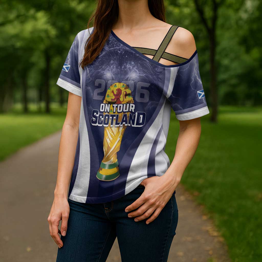 Custom Scotland Football 2026 Cross Shoulder Shirt Scotland On Tour Trophy Style - Wonder Print Shop
