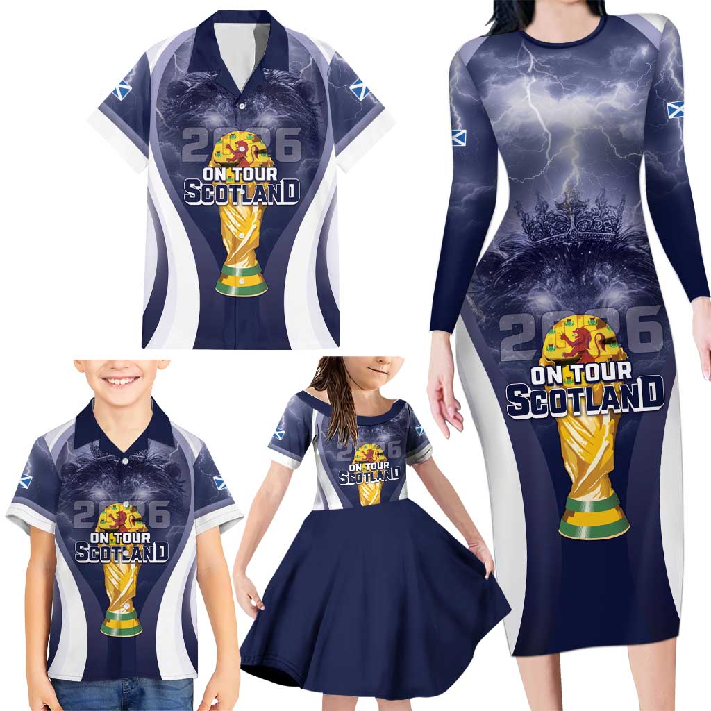 Custom Scotland Football 2026 Family Matching Long Sleeve Bodycon Dress and Hawaiian Shirt Scotland On Tour Trophy Style - Wonder Print Shop