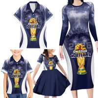 Custom Scotland Football 2026 Family Matching Long Sleeve Bodycon Dress and Hawaiian Shirt Scotland On Tour Trophy Style - Wonder Print Shop