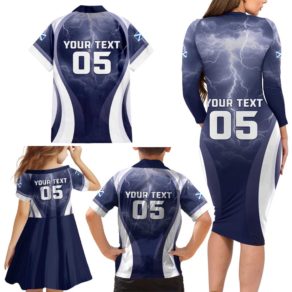 Custom Scotland Football 2026 Family Matching Long Sleeve Bodycon Dress and Hawaiian Shirt Scotland On Tour Trophy Style - Wonder Print Shop