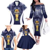 Custom Scotland Football 2026 Family Matching Off The Shoulder Long Sleeve Dress and Hawaiian Shirt Scotland On Tour Trophy Style - Wonder Print Shop