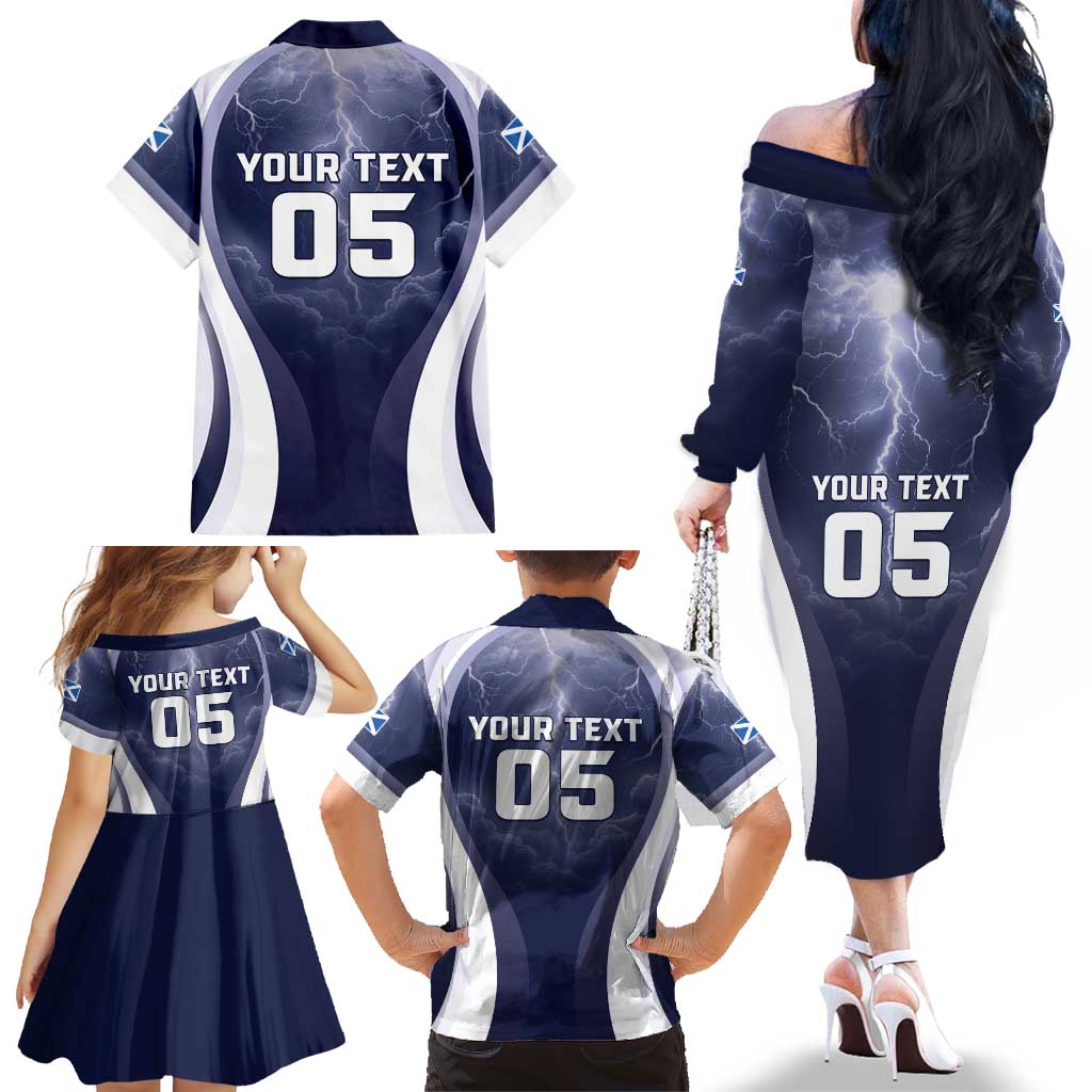 Custom Scotland Football 2026 Family Matching Off The Shoulder Long Sleeve Dress and Hawaiian Shirt Scotland On Tour Trophy Style - Wonder Print Shop