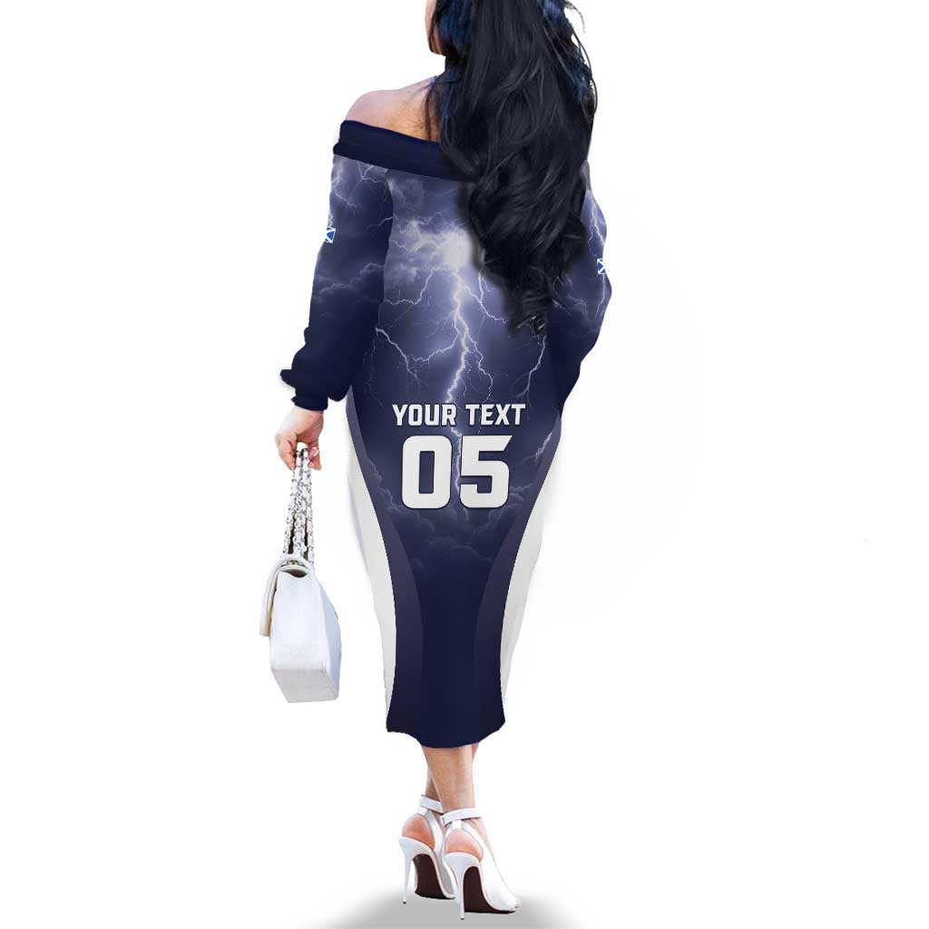 Custom Scotland Football 2026 Family Matching Off The Shoulder Long Sleeve Dress and Hawaiian Shirt Scotland On Tour Trophy Style - Wonder Print Shop