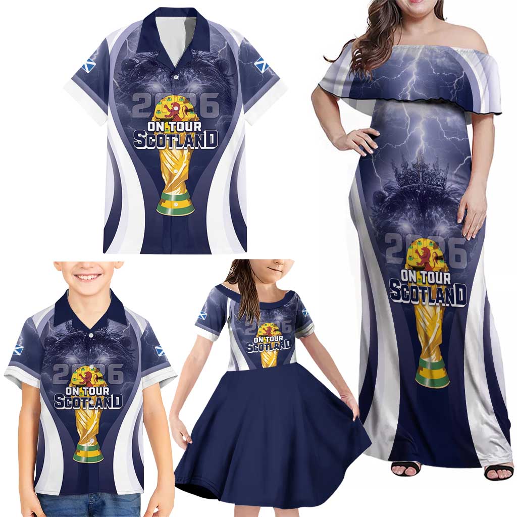 Custom Scotland Football 2026 Family Matching Off Shoulder Maxi Dress and Hawaiian Shirt Scotland On Tour Trophy Style - Wonder Print Shop