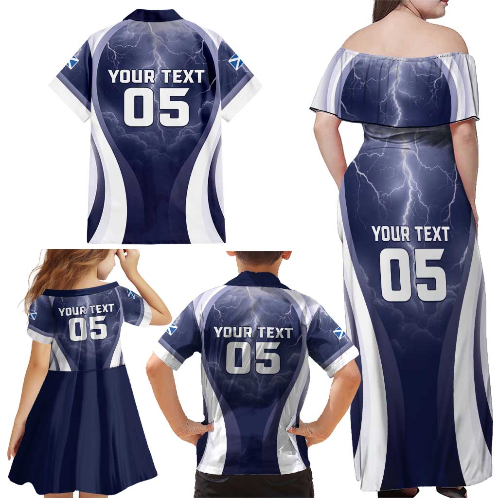 Custom Scotland Football 2026 Family Matching Off Shoulder Maxi Dress and Hawaiian Shirt Scotland On Tour Trophy Style - Wonder Print Shop