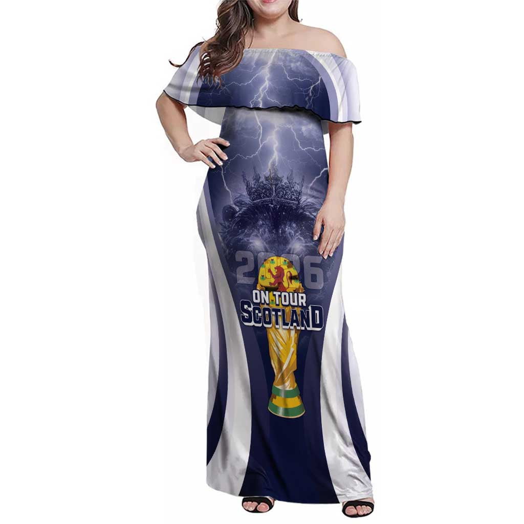 Custom Scotland Football 2026 Family Matching Off Shoulder Maxi Dress and Hawaiian Shirt Scotland On Tour Trophy Style - Wonder Print Shop