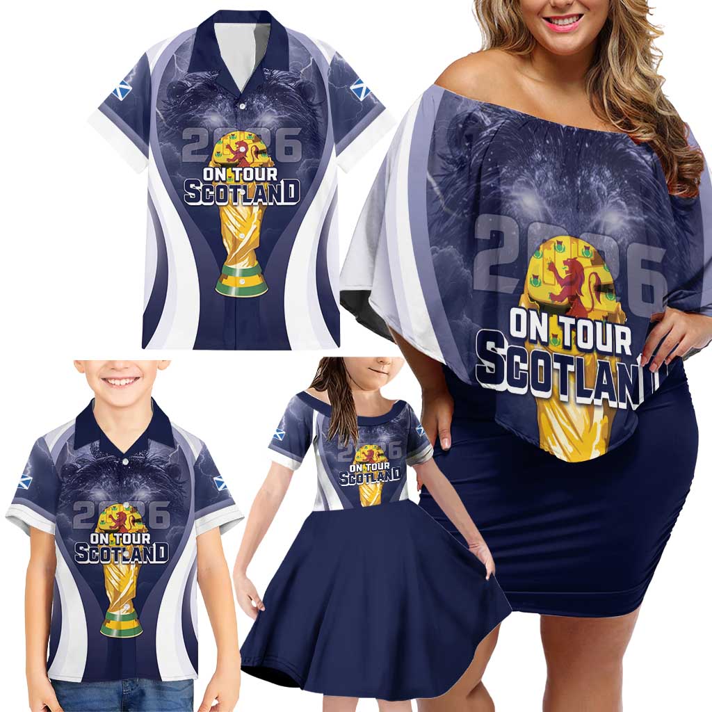 Custom Scotland Football 2026 Family Matching Off Shoulder Short Dress and Hawaiian Shirt Scotland On Tour Trophy Style - Wonder Print Shop