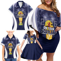 Custom Scotland Football 2026 Family Matching Off Shoulder Short Dress and Hawaiian Shirt Scotland On Tour Trophy Style - Wonder Print Shop