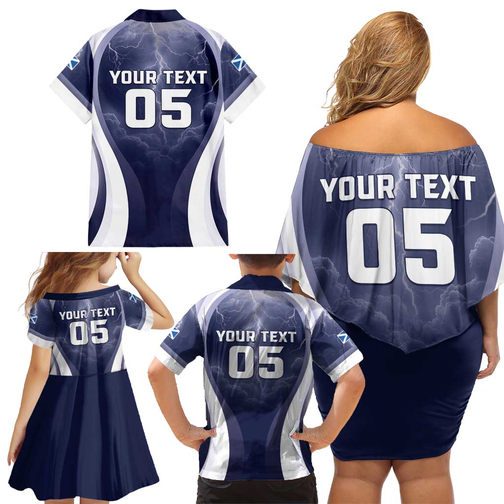 Custom Scotland Football 2026 Family Matching Off Shoulder Short Dress and Hawaiian Shirt Scotland On Tour Trophy Style - Wonder Print Shop
