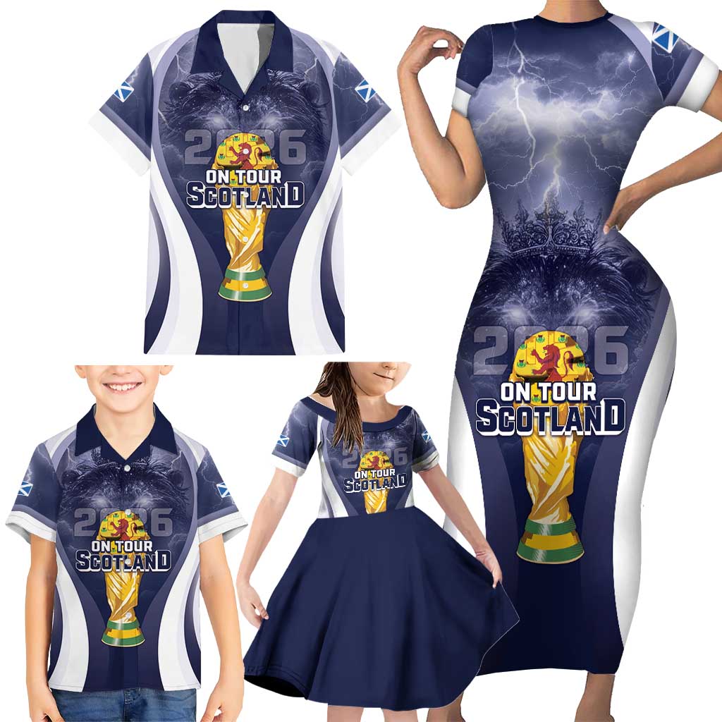 Custom Scotland Football 2026 Family Matching Short Sleeve Bodycon Dress and Hawaiian Shirt Scotland On Tour Trophy Style - Wonder Print Shop