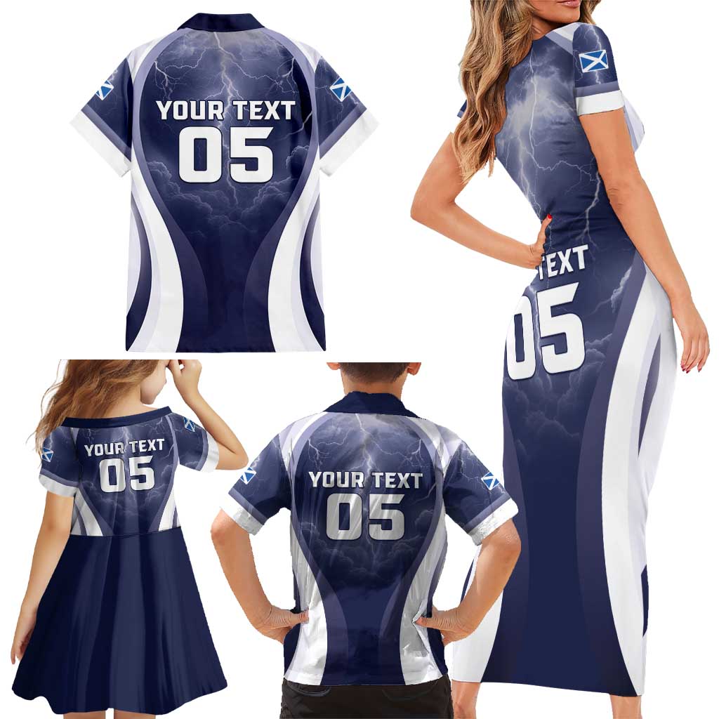 Custom Scotland Football 2026 Family Matching Short Sleeve Bodycon Dress and Hawaiian Shirt Scotland On Tour Trophy Style - Wonder Print Shop