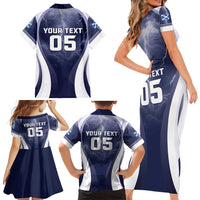 Custom Scotland Football 2026 Family Matching Short Sleeve Bodycon Dress and Hawaiian Shirt Scotland On Tour Trophy Style - Wonder Print Shop